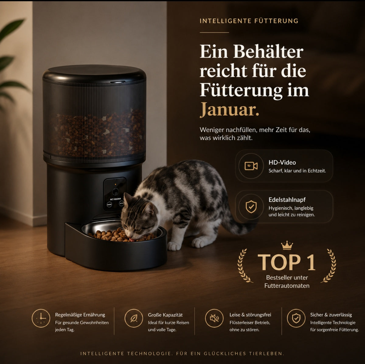 Luxcoren Smart Futterautomat mit HD-Kamera, WLAN & App – Für Hunde & Katzen