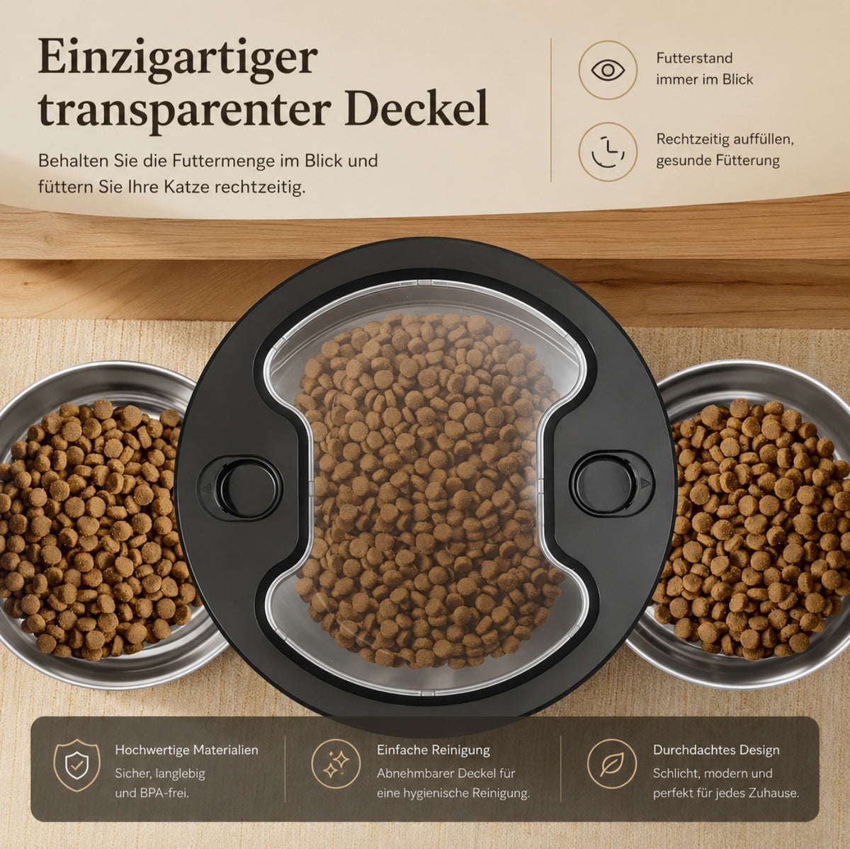 Luxcoren Automatischer Futterspender – Edelstahl, Doppelnapf & App-Steuerung