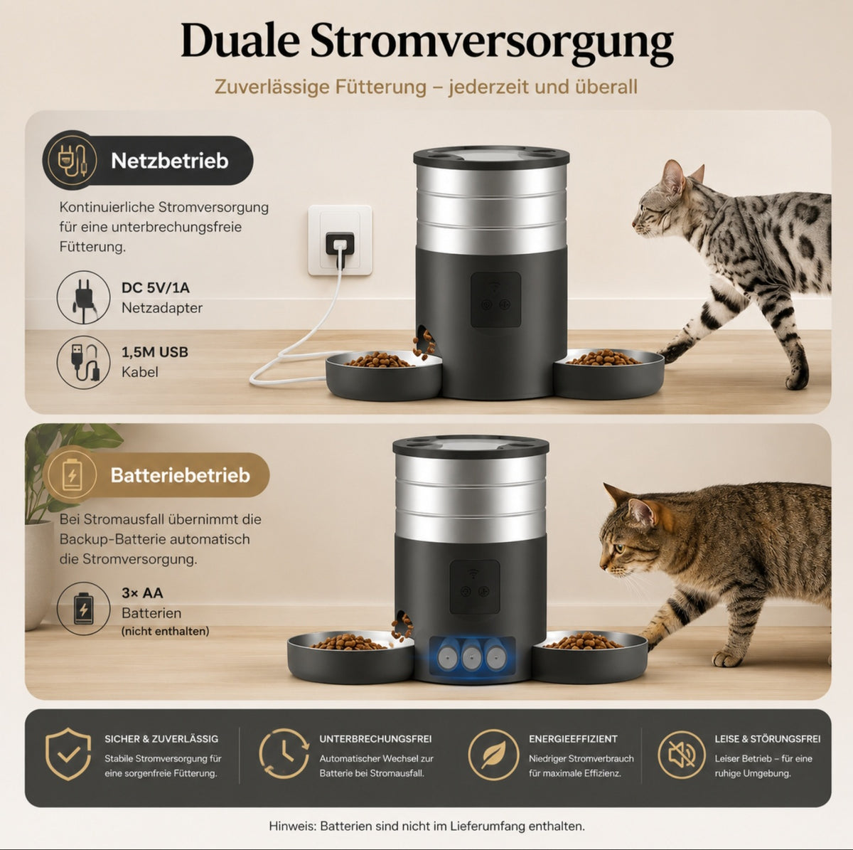 Luxcoren Automatischer Futterspender – Edelstahl, Doppelnapf & App-Steuerung
