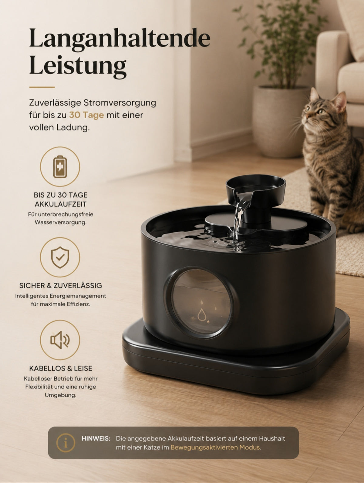 Luxcoren Smart Trinkbrunnen 2,8L – Kabellos, Leise & Mit 5200mAh Akku