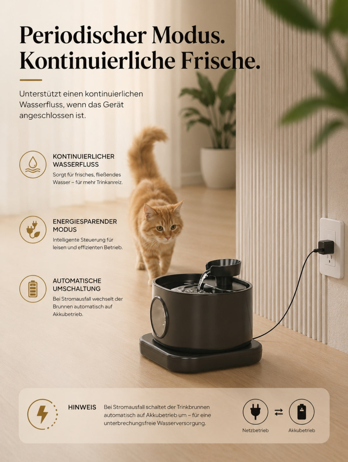Luxcoren Smart Trinkbrunnen 2,8L – Kabellos, Leise & Mit 5200mAh Akku