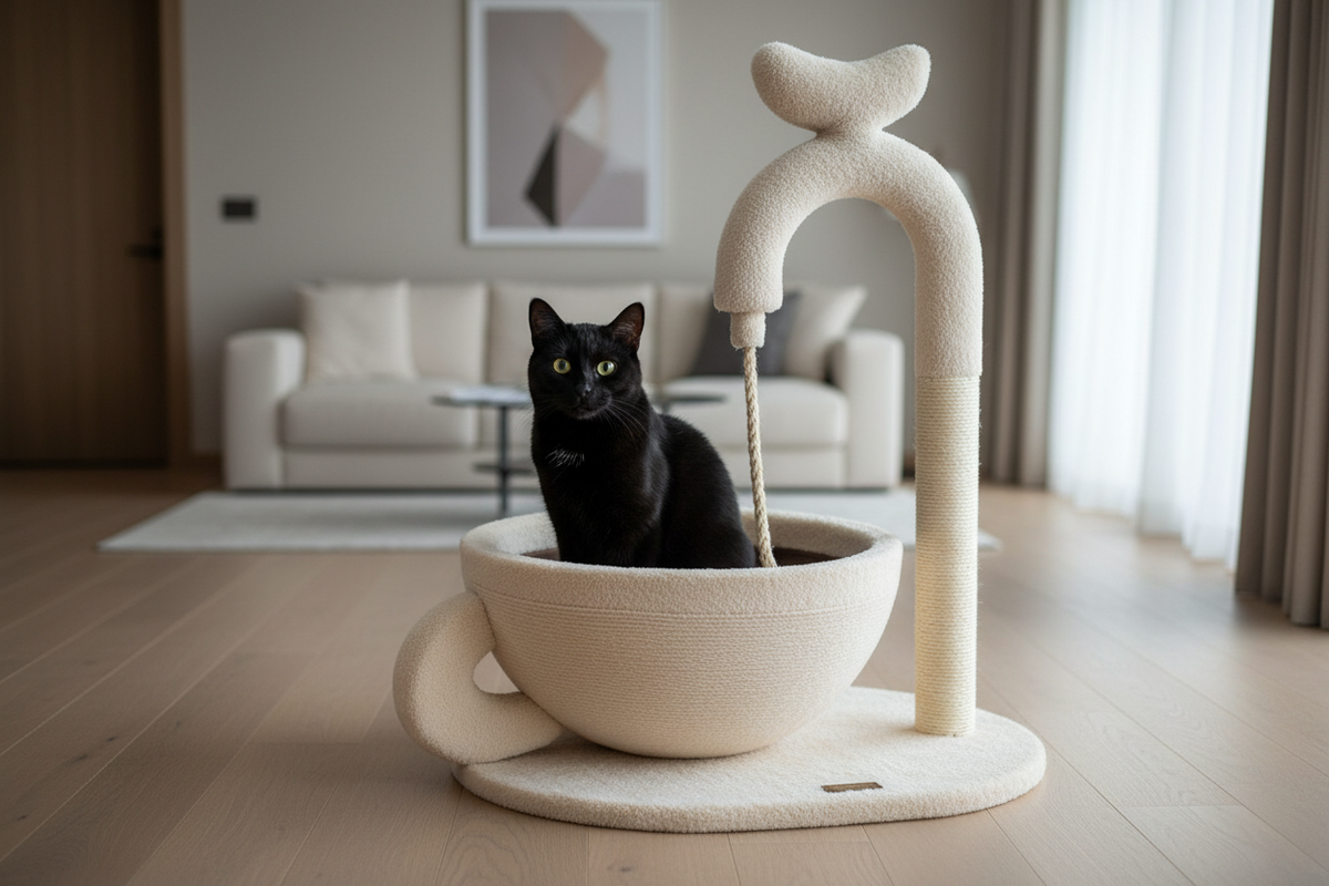 Luxuriöses Katzenbett mit Sisal-Kratzbaum – Modernes Design & Gemütlicher Schlafplatz