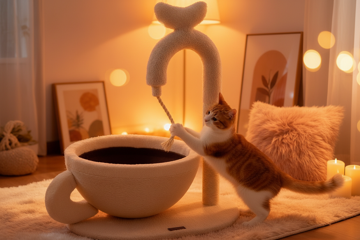 Luxuriöses Katzenbett mit Sisal-Kratzbaum – Modernes Design & Gemütlicher Schlafplatz
