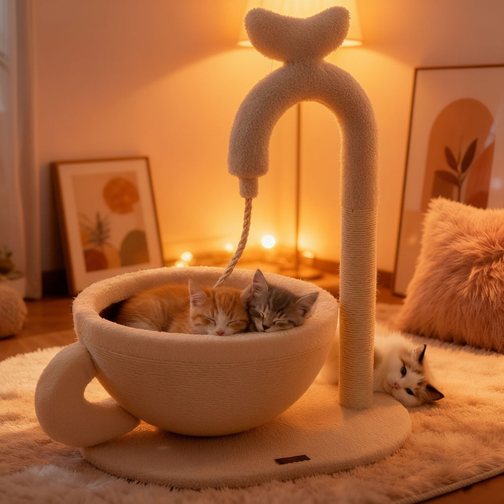 Luxuriöses Katzenbett mit Sisal-Kratzbaum – Modernes Design & Gemütlicher Schlafplatz