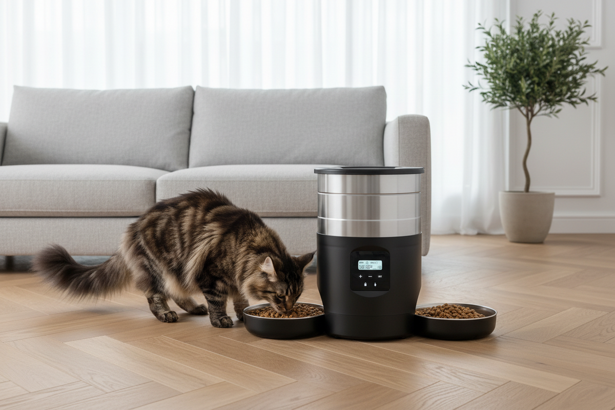 Luxcoren Automatischer Futterspender – Edelstahl, Doppelnapf & App-Steuerung