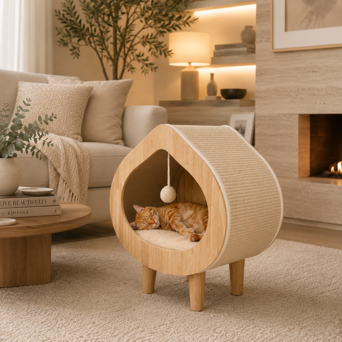 Luxuriöses Katzenbett aus Holz