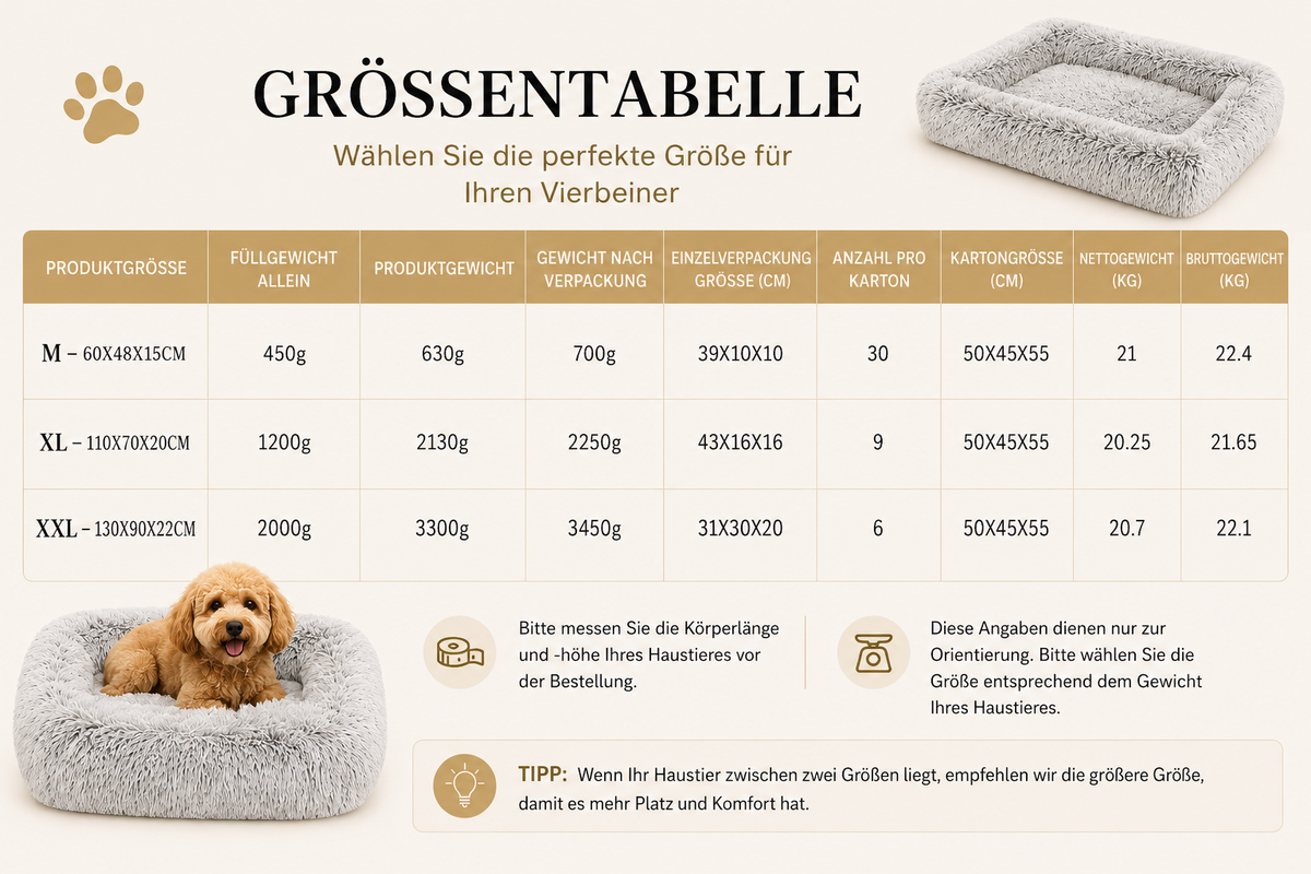 Luxuriöses Plüsch-Hundebett für Hunde & Katzen