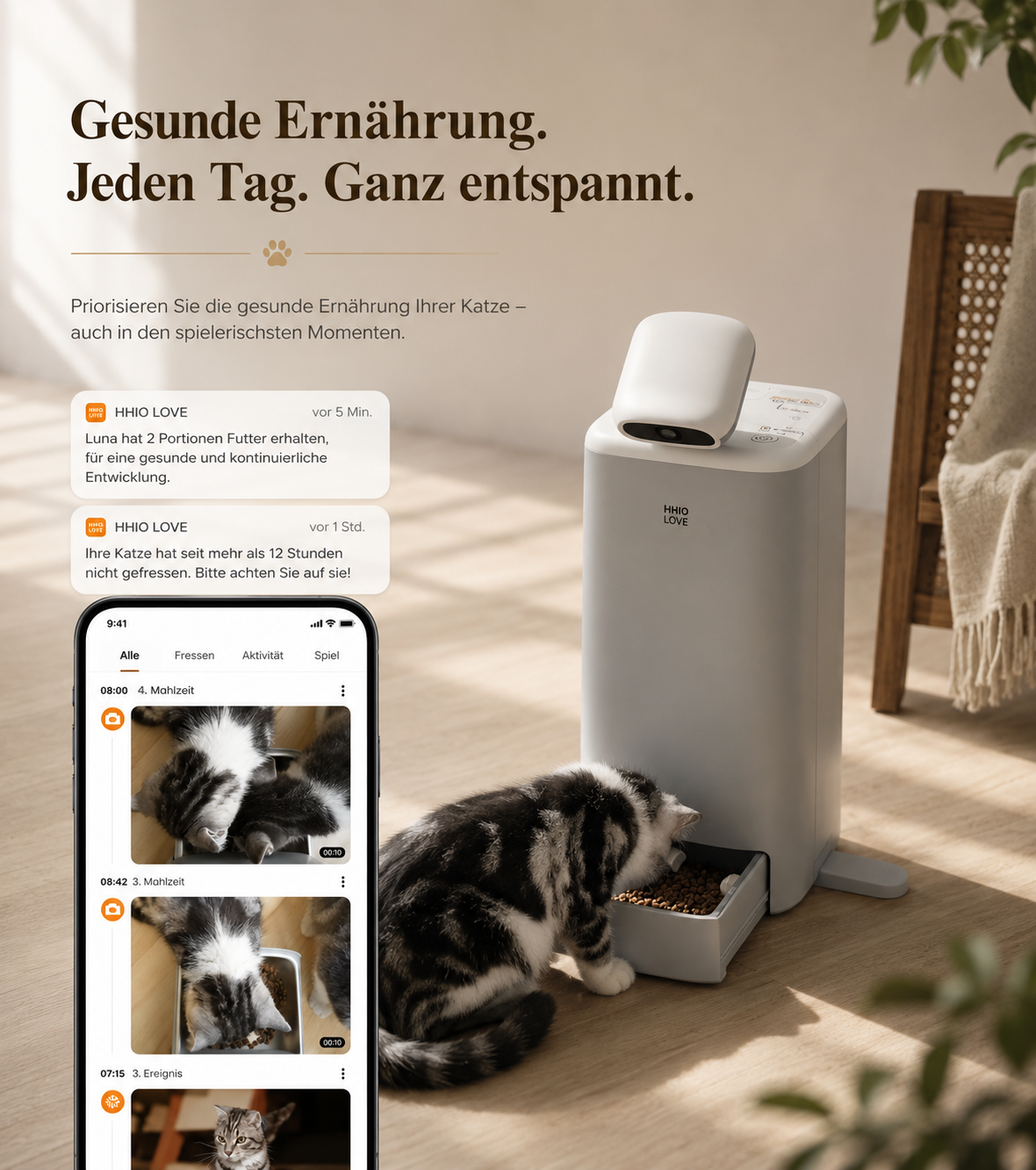 Smart Automatischer Futterspender mit 360° Kamera für Hunde & Katzen