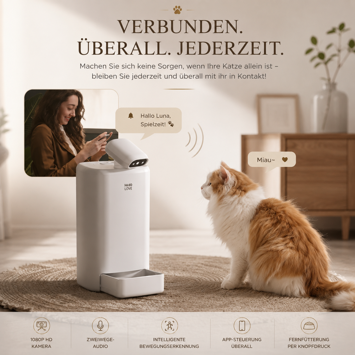 Smart Automatischer Futterspender mit 360° Kamera für Hunde & Katzen