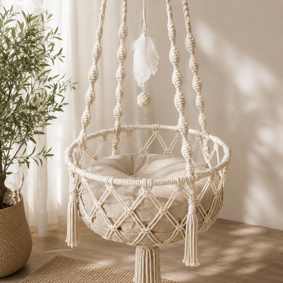 Luxuriöses Hängendes Katzenbett im Boho-Stil