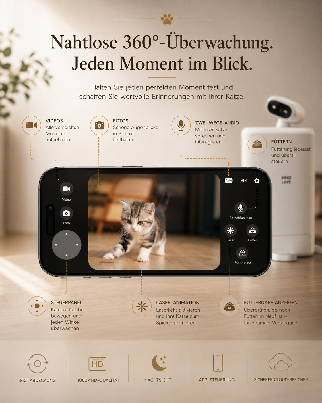 Smart Automatischer Futterspender mit 360° Kamera für Hunde & Katzen
