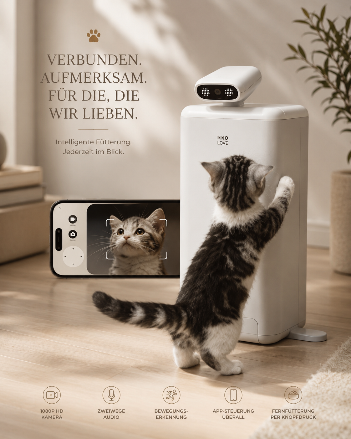 Smart Automatischer Futterspender mit 360° Kamera für Hunde & Katzen