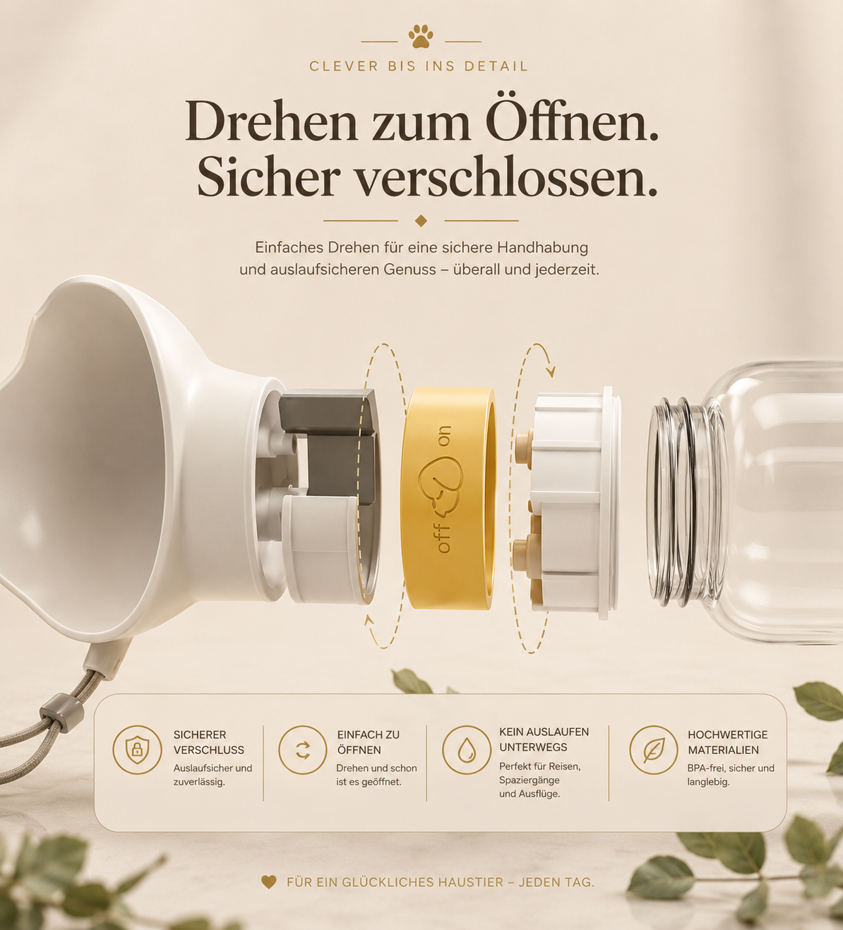 2-in-1 Premium-Reisetrinkflasche mit Futterbehälter für Hunde & Katzen