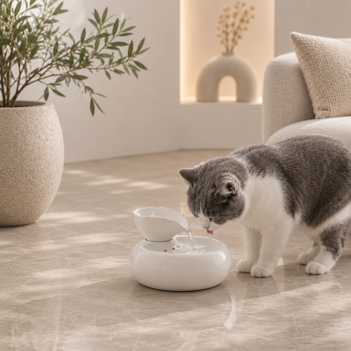Luxcoren Keramik-Trinkbrunnen in Blattform für Katzen