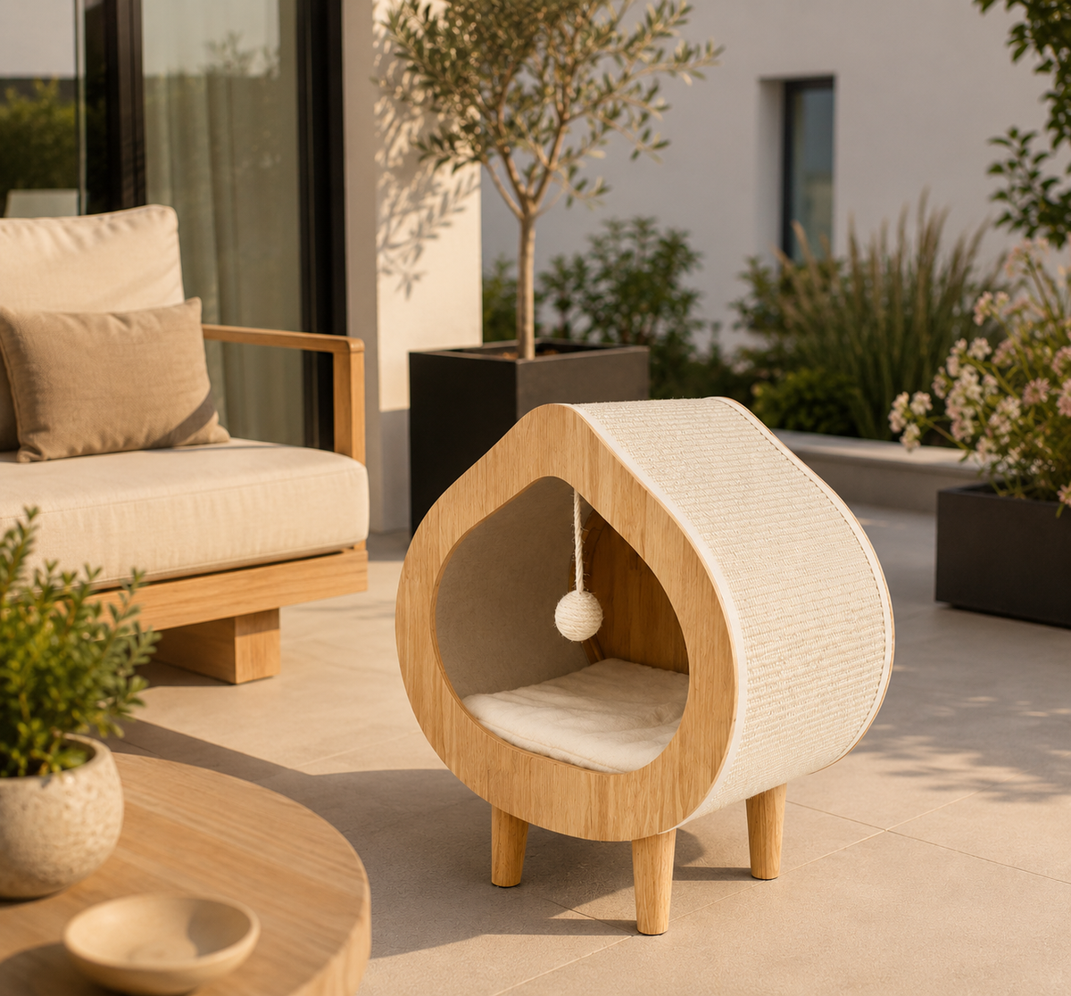 Luxuriöses Katzenbett aus Holz