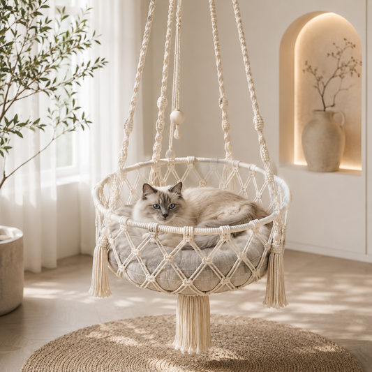 Luxuriöses Hängendes Katzenbett im Boho-Stil