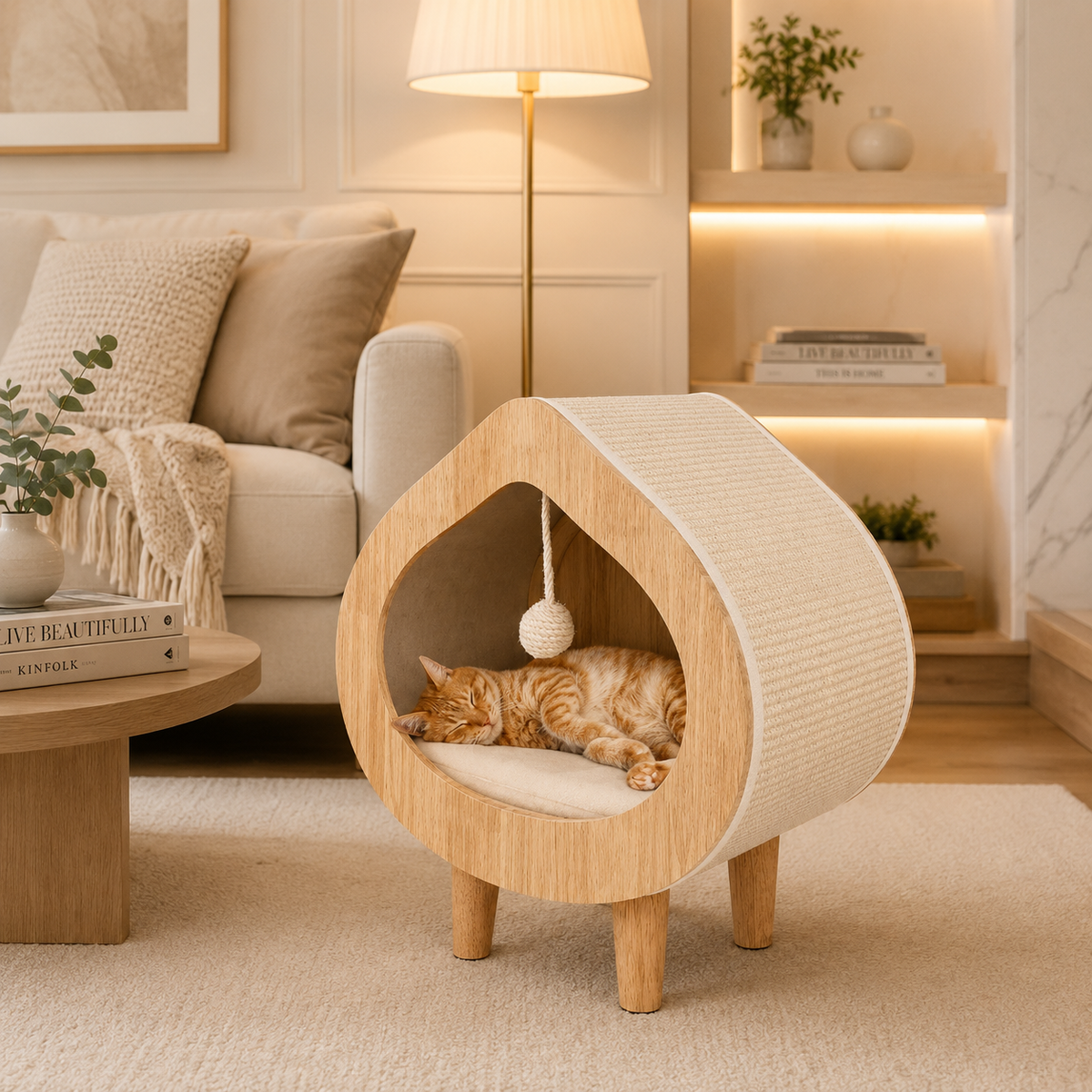 Luxuriöses Katzenbett aus Holz