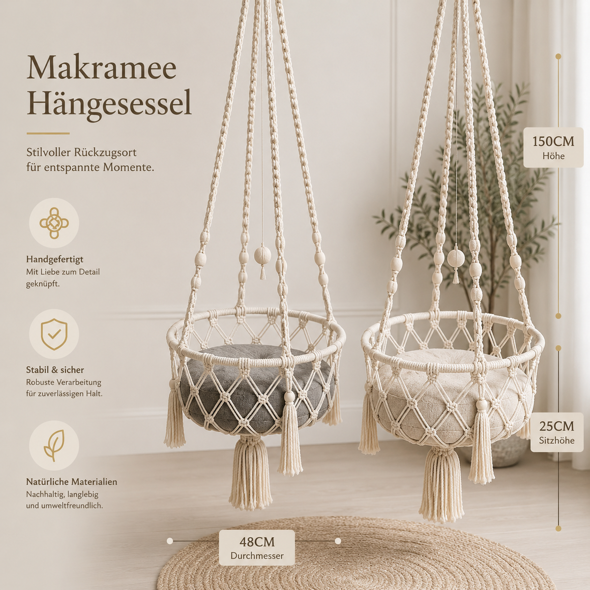 Luxuriöses Hängendes Katzenbett im Boho-Stil