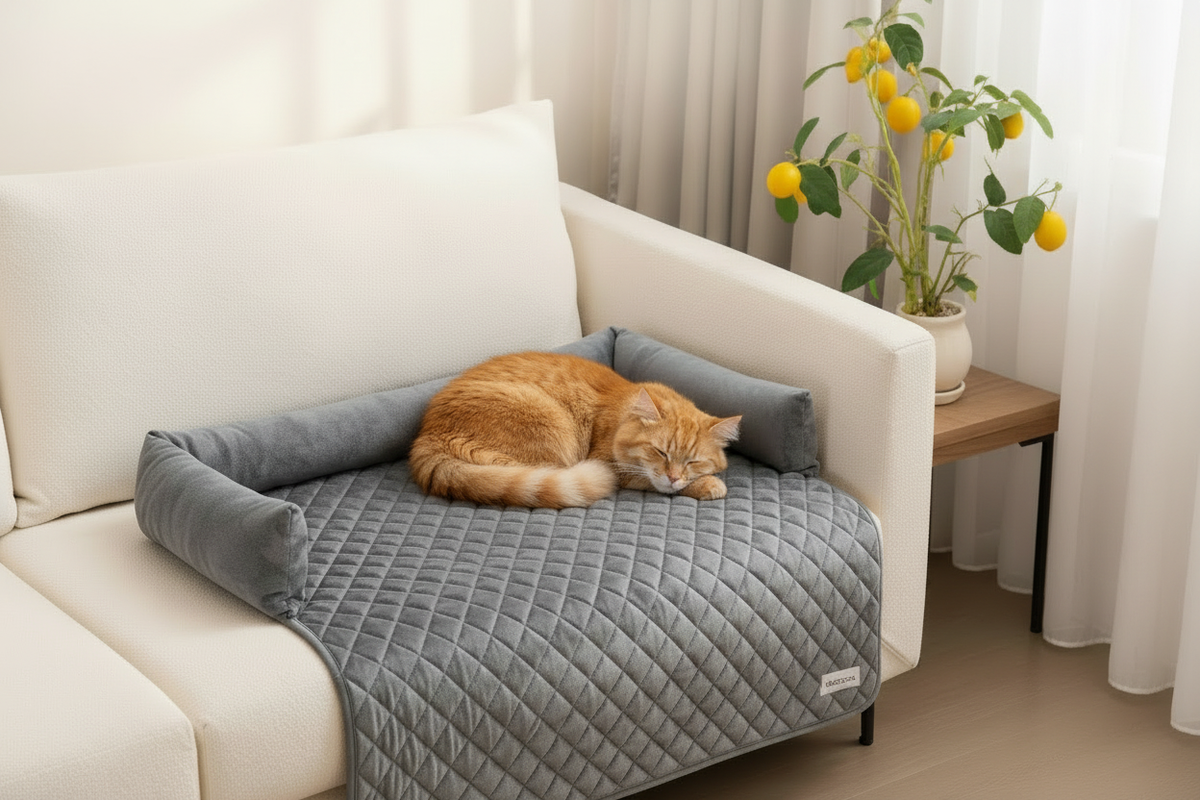Funda gris clara con gato