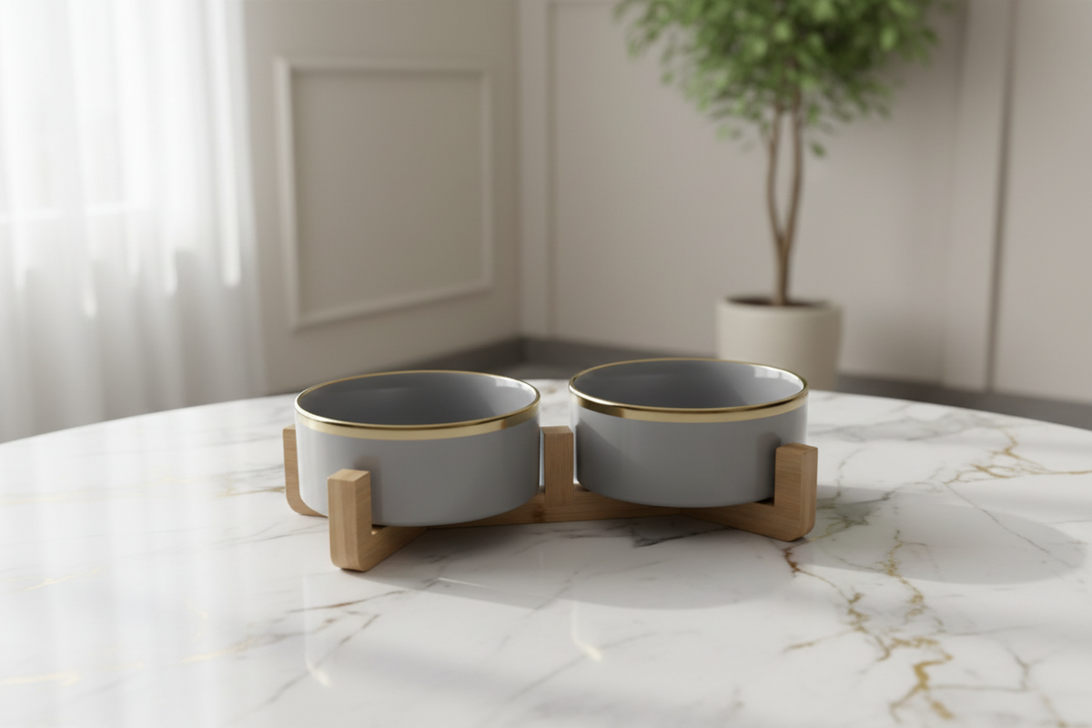 Luxcoren™ Premium Keramik-Futternapf mit Holzständer – Stilvoll, Robust & Pflegeleicht