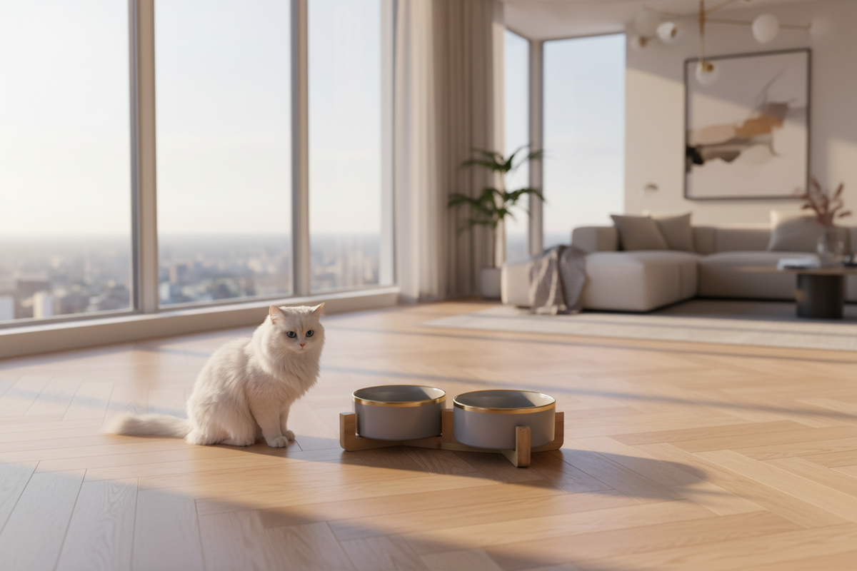 Luxcoren™ Premium Keramik-Futternapf mit Holzständer – Stilvoll, Robust & Pflegeleicht