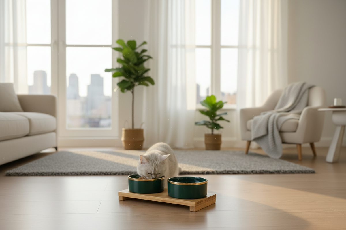 Luxcoren™ Premium Keramik-Futternapf mit Holzständer – Stilvoll, Robust & Pflegeleicht