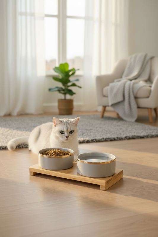 Luxcoren™ Premium Keramik-Futternapf mit Holzständer – Stilvoll, Robust & Pflegeleicht