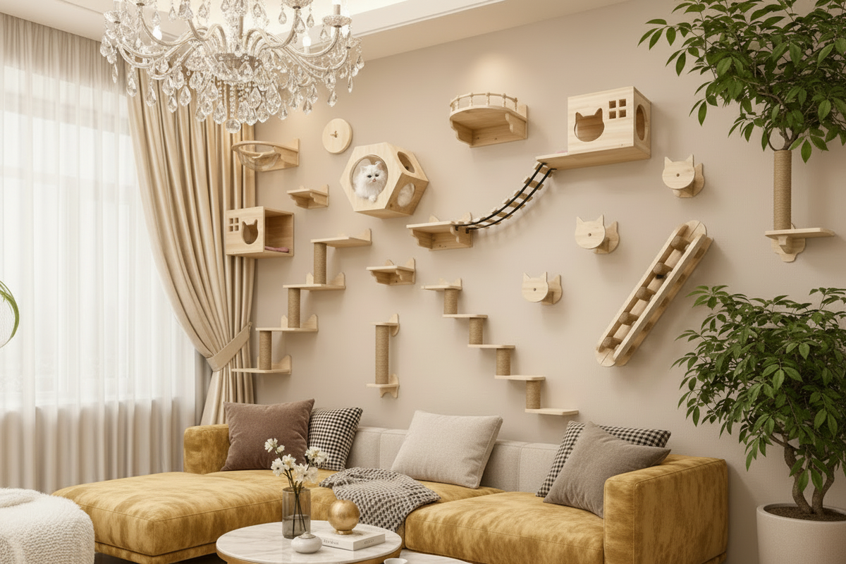 Luxcoren™ Premium Katzen-Kletterwand aus Massivholz