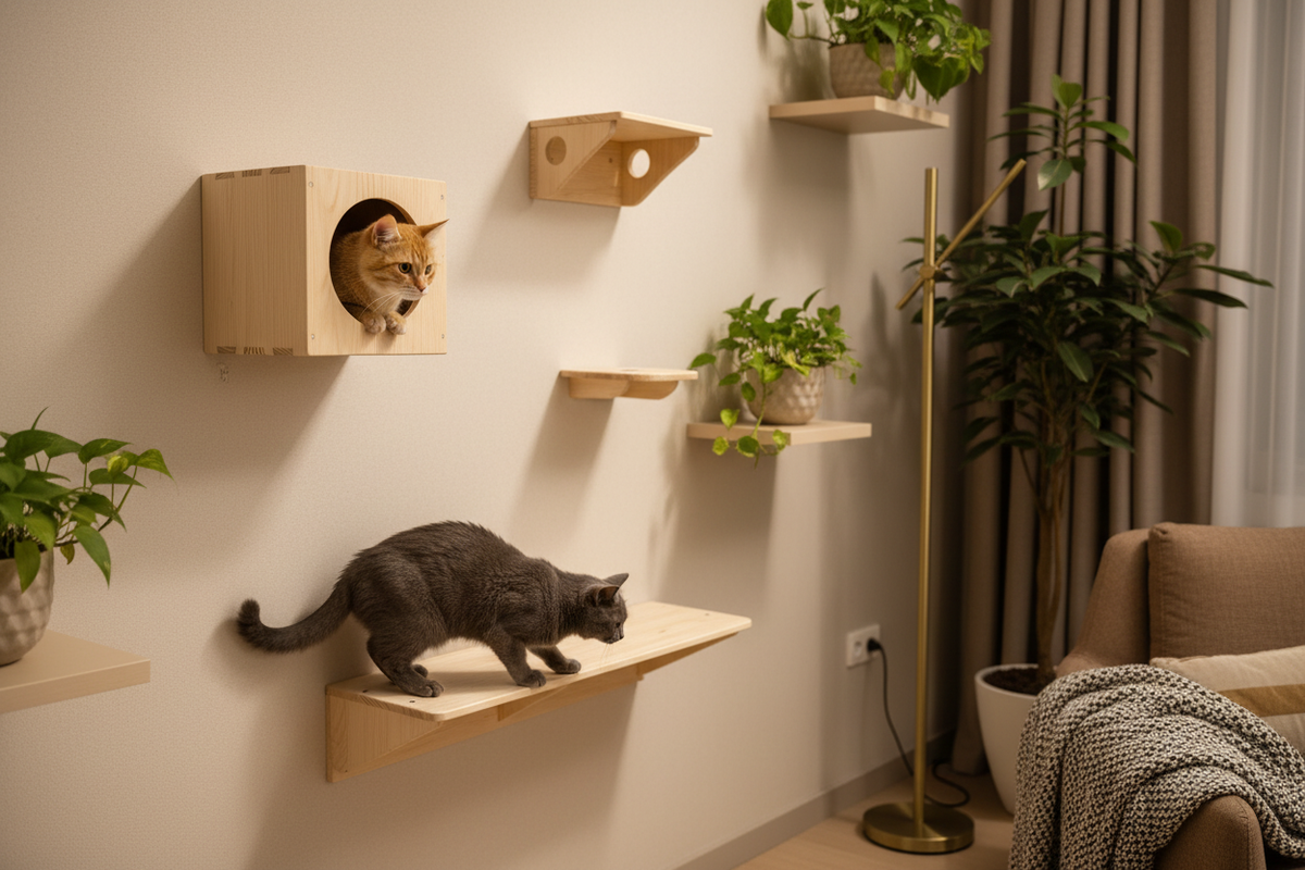 Wood cat wall set two cats